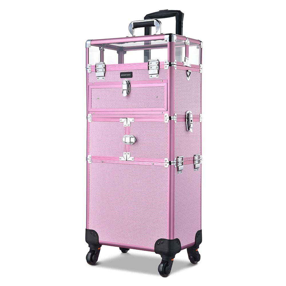 MassLux 2in1 Customizable Structure Rolling Lockable Travel Case- Crepe Pink