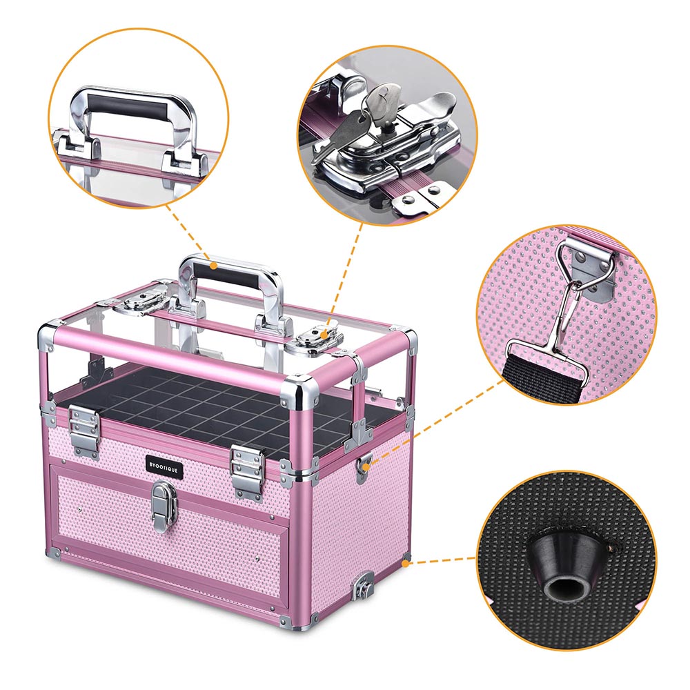 MassLux 2in1 Customizable Structure Rolling Lockable Travel Case- Crepe Pink