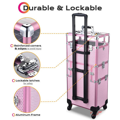 MassLux 2in1 Customizable Structure Rolling Lockable Travel Case- Crepe Pink