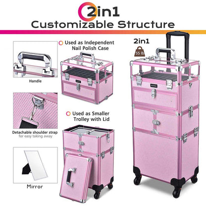 MassLux 2in1 Customizable Structure Rolling Lockable Travel Case- Crepe Pink