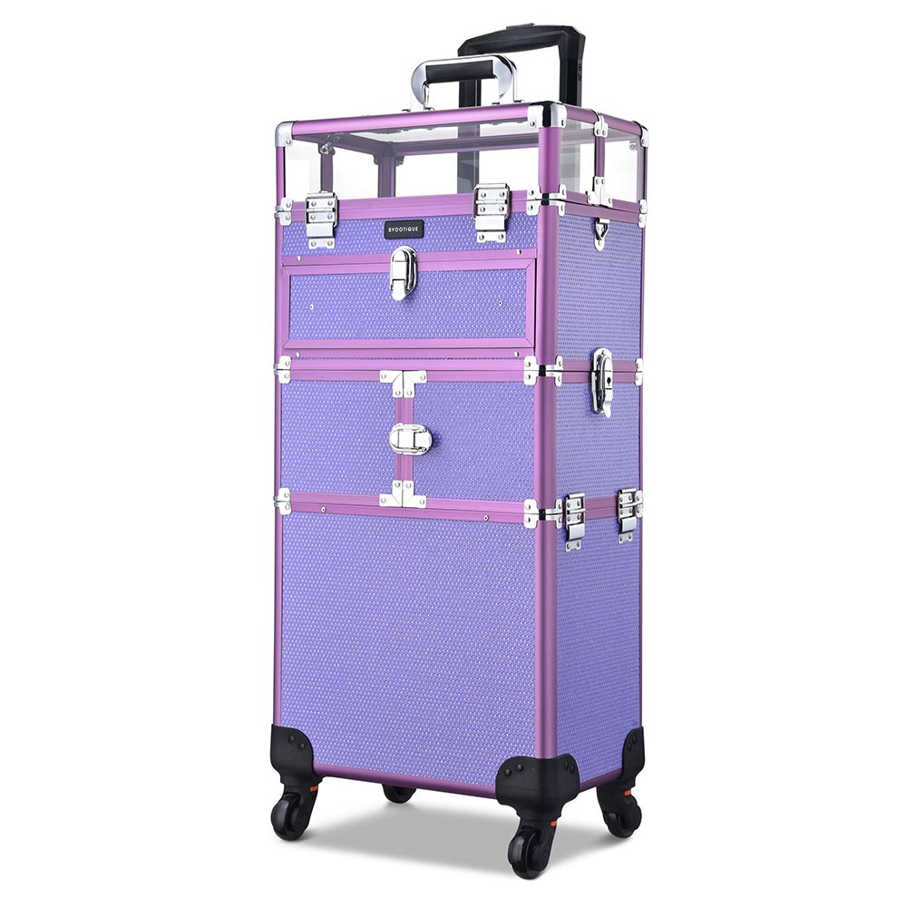 MassLux 2in1 Customizable Structure Rolling Lockable Travel Case- Shiny Purple