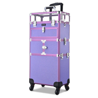 MassLux 2in1 Customizable Structure Rolling Lockable Travel Case- Shiny Purple