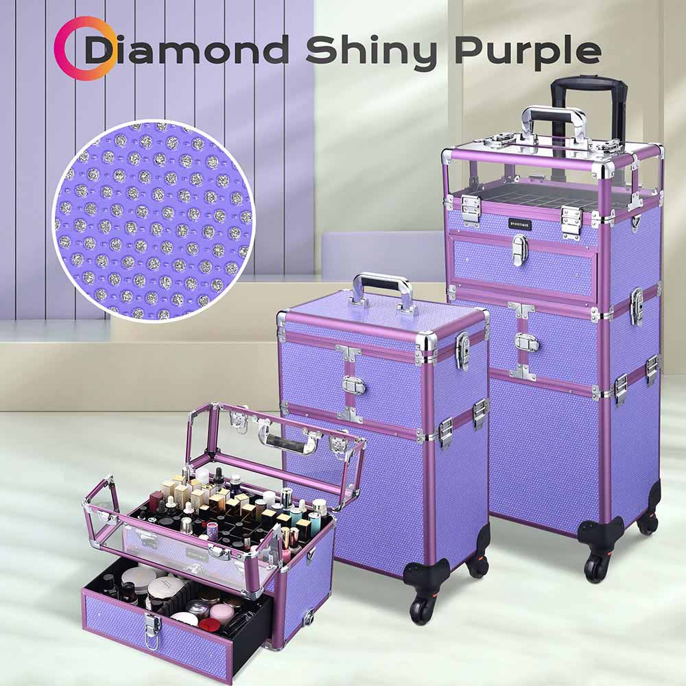 MassLux 2in1 Customizable Structure Rolling Lockable Travel Case- Shiny Purple