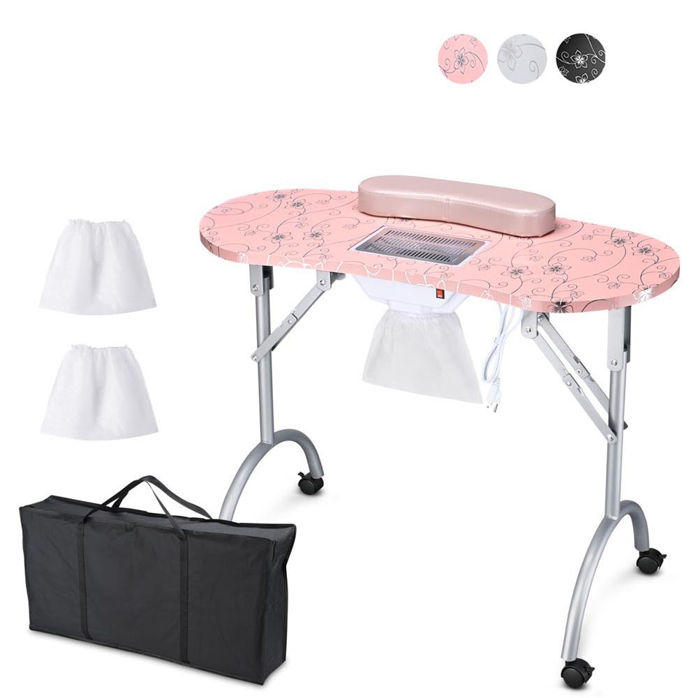 Mobile Manicure Table with Dust Collector & Magnifying Light