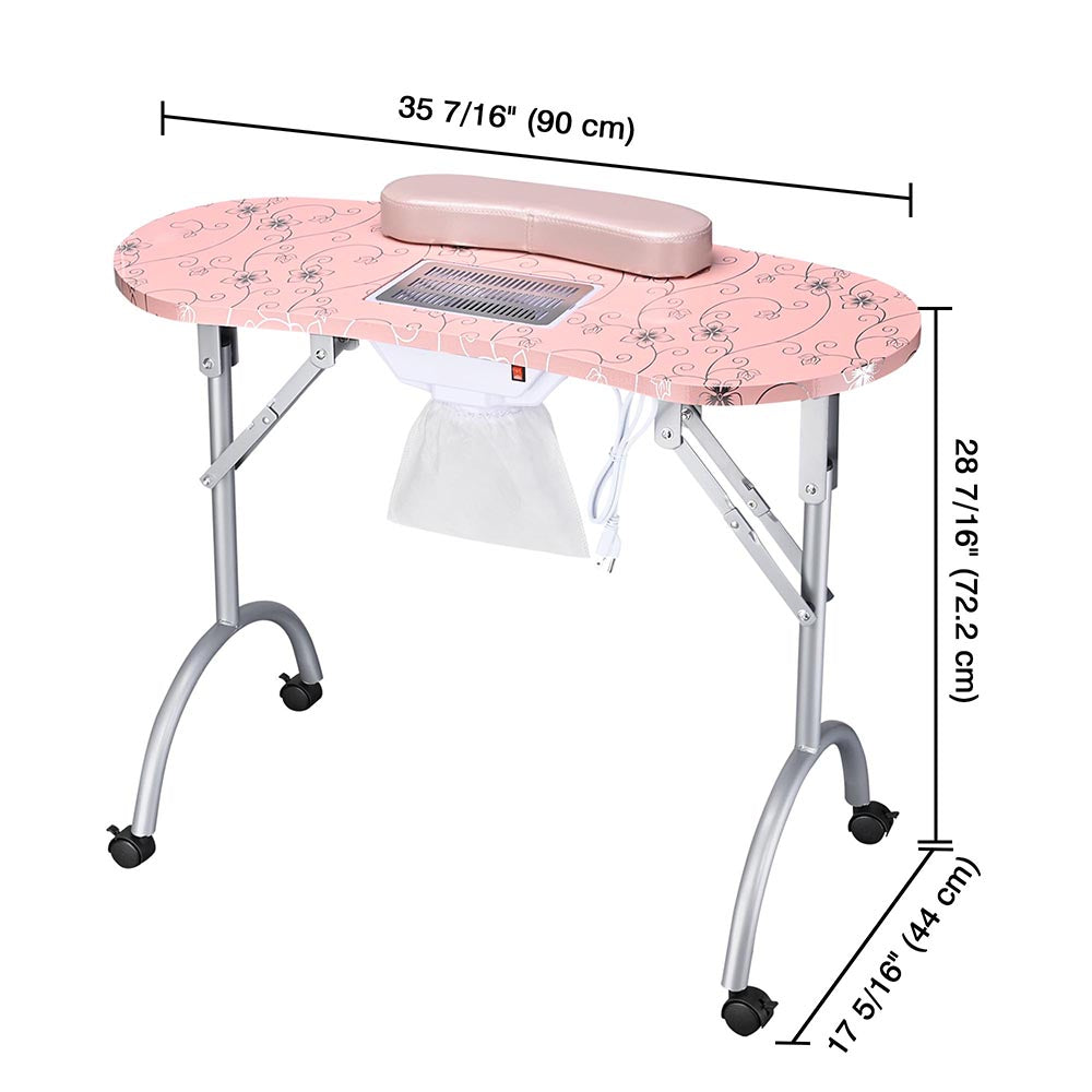 Mobile Manicure Table with Dust Collector & Magnifying Light