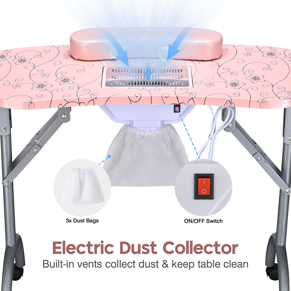 Mobile Manicure Table with Dust Collector & Magnifying Light