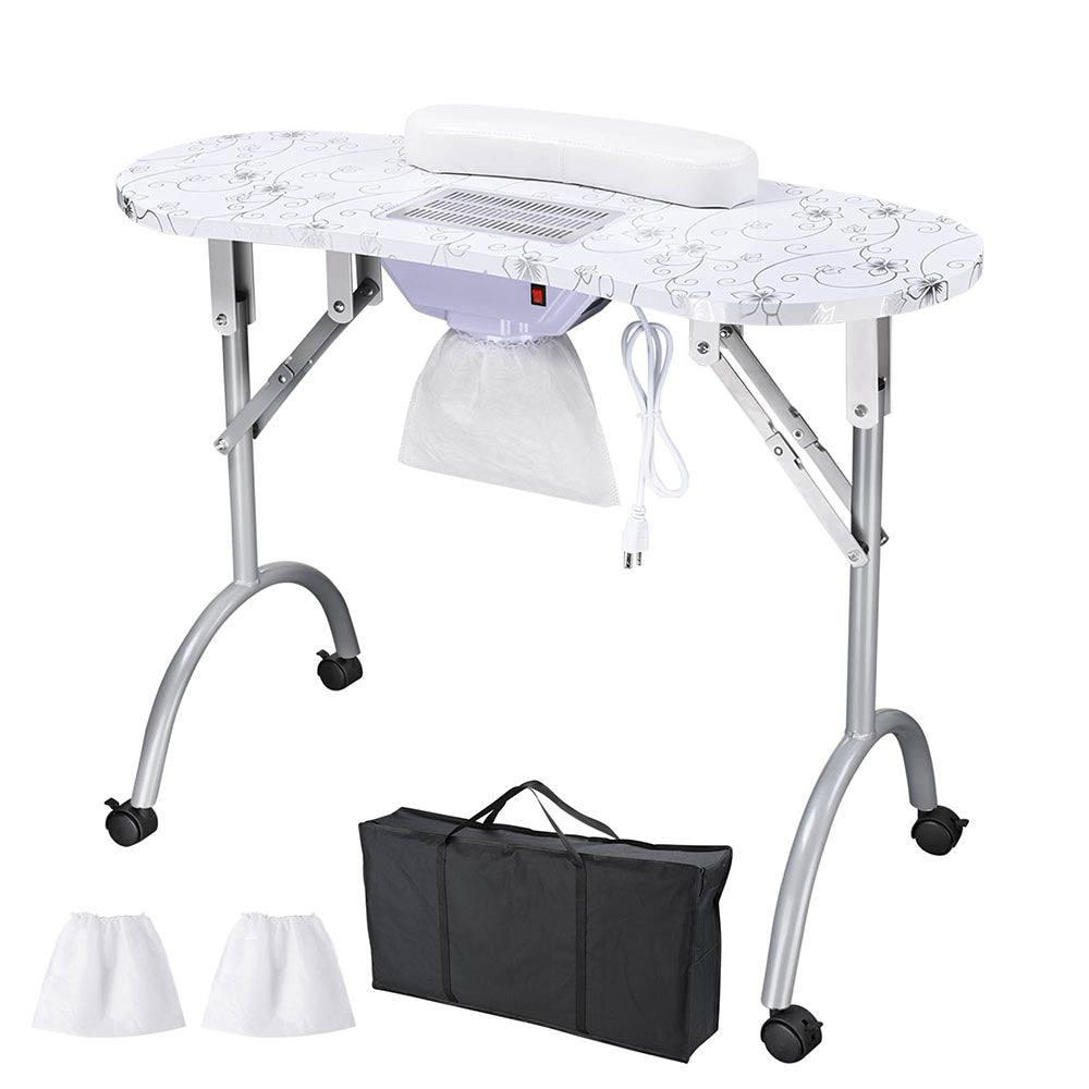 Mobile Manicure Table with Dust Collector & Magnifying Light