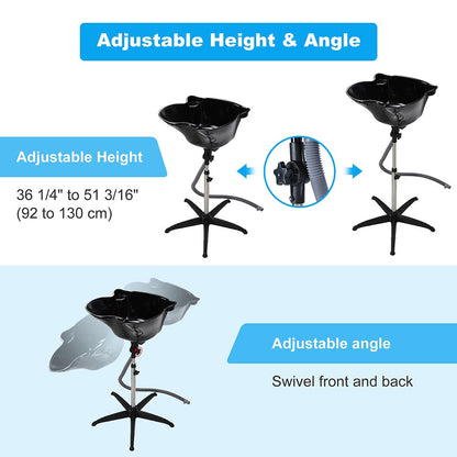 Portable Adjustable Shampoo Bowl w/ Flexible Drain Hose